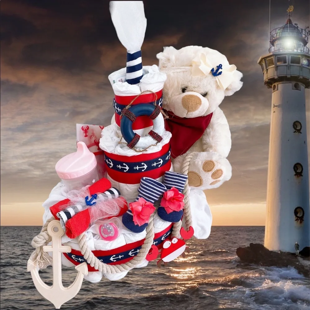 Girl Nautical Diaper Cake, Boat Diaper Cake